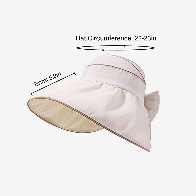 Womens Wide Brim Sun Hat Breathable Summer Beach Hat with Bow Detail and Ponytail Opening