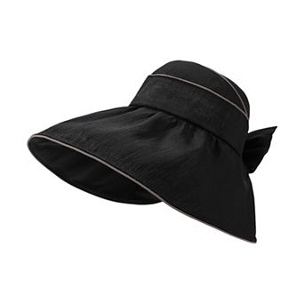 Womens Wide Brim Sun Hat Breathable Summer Beach Hat with Bow Detail and Ponytail Opening