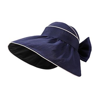 Womens Wide Brim Sun Hat Breathable Summer Beach Hat with Bow Detail and Ponytail Opening