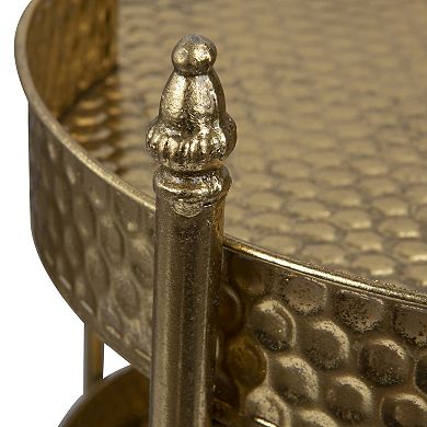 Hello Honey Clover-Shaped 2-Tier Hammered Metal Bar Cart with Wheels