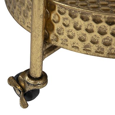 Hello Honey Clover-Shaped 2-Tier Hammered Metal Bar Cart with Wheels