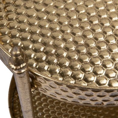 Hello Honey Clover-Shaped 2-Tier Hammered Metal Bar Cart with Wheels