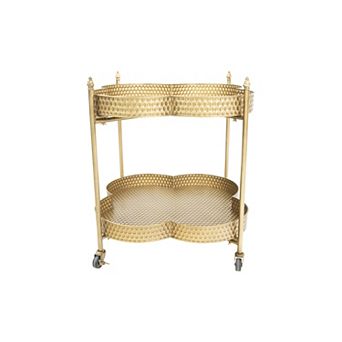 Hello Honey Clover-Shaped 2 tier Hammered Metal Bar Cart with Wheels