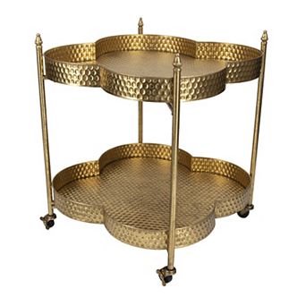 Hello Honey Clover-Shaped 2 tier Hammered Metal Bar Cart with Wheels