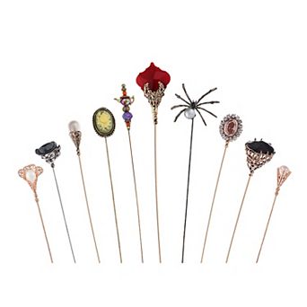 10 pc Vintage Hat Pin Classic Long Needle Lapel Pins Brooches Suit Tie Hat Scarf Set