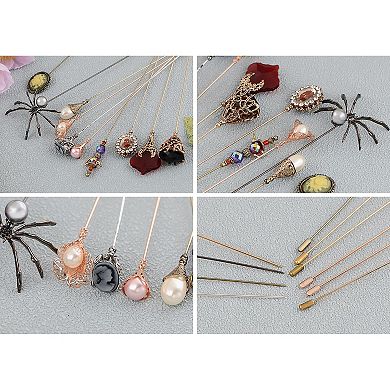 10Pcs Vintage Hat Pin Classic Long Needle Lapel Pins Brooches Suit Tie Hat Scarf Set