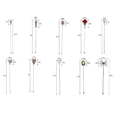 10Pcs Vintage Hat Pin Classic Long Needle Lapel Pins Brooches Suit Tie Hat Scarf Set