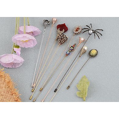 10Pcs Vintage Hat Pin Classic Long Needle Lapel Pins Brooches Suit Tie Hat Scarf Set