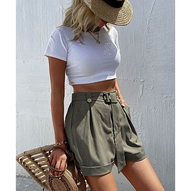 Women's Summer High Waisted Wide Leg Shorts - Adjustable Tie Waist with Pockets