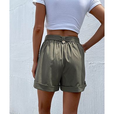 Women's Summer High Waisted Wide Leg Shorts - Adjustable Tie Waist with Pockets
