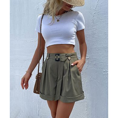 Women's Summer High Waisted Wide Leg Shorts - Adjustable Tie Waist with Pockets