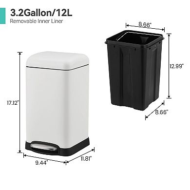 Trash Can, 12L Trash Bin M7 Stainless Steel, Trash Can with Lid
