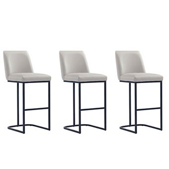 MANHATTAN COMFORT Serena Modern Faux Leather Upholstered Metal Bar Stool Set of 3