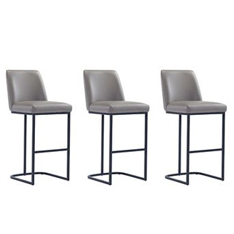 MANHATTAN COMFORT Serena Modern Faux Leather Upholstered Metal Bar Stool Set of 3