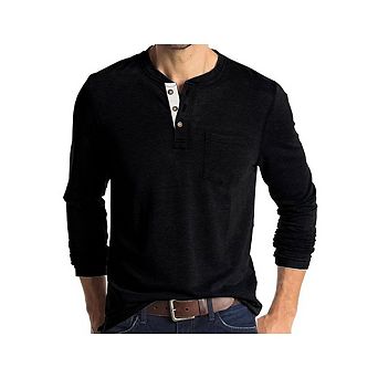 Men's Long Sleeve Henley Shirts Casual Basic Pullover T-Shirt with Pocket and Button Placket