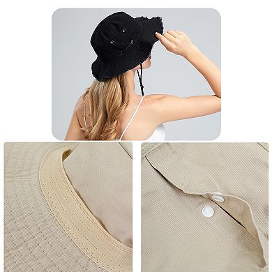 Wide Brim Bucket Hat Adjustable Chin Strap Sun Hat Foldable Packable Outdoor Hat