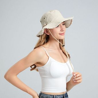Wide Brim Bucket Hat Adjustable Chin Strap Sun Hat Foldable Packable Outdoor Hat