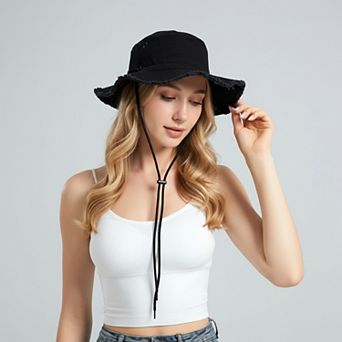 Wide Brim Bucket Hat Adjustable Chin Strap Sun Hat Foldable Packable Outdoor Hat