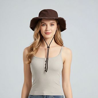 Wide Brim Bucket Hat Adjustable Chin Strap Sun Hat Foldable Packable Outdoor Hat