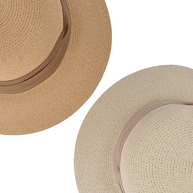 Womens Straw Sun Hat with Pearl Accent Band Lightweight Summer Beach Travel Hat