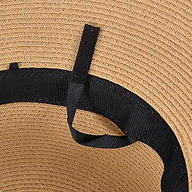 Womens Straw Sun Hat with Pearl Accent Band Lightweight Summer Beach Travel Hat