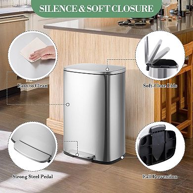 Garbage Can 13 Gallon Tall Kitchen, Hands-Free Stainless Steel Trash Can