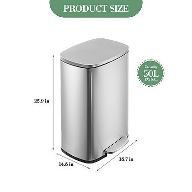 Garbage Can 13 Gallon Tall Kitchen, Hands-Free Stainless Steel Trash Can