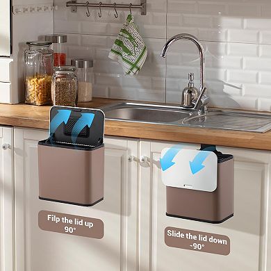 1.3 Gallon/5L Hanging Small Trash Can, Stainless Steel Garbage Can with Lid