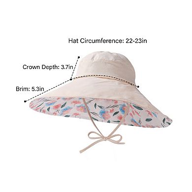 Womens Wide Brim Sun Hat with Floral Lining Ponytail Opening Lightweight Packable Beach Hat