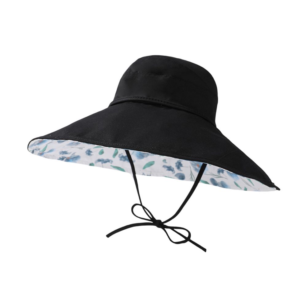 Womens Wide Brim Sun Hat with Floral Lining Ponytail Opening  display picture 3