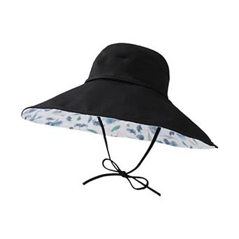 Womens Wide Brim Sun Hat with Floral Lining Ponytail Opening Lightweight Packable Beach Hat