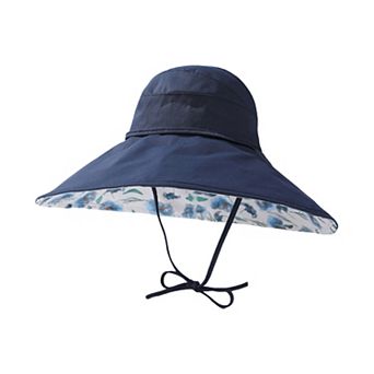 Womens Wide Brim Sun Hat with Floral Lining Ponytail Opening Lightweight Packable Beach Hat