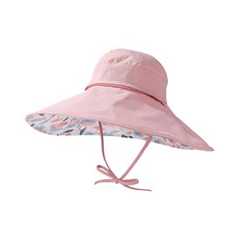 Womens Wide Brim Sun Hat with Floral Lining Ponytail Opening Lightweight Packable Beach Hat