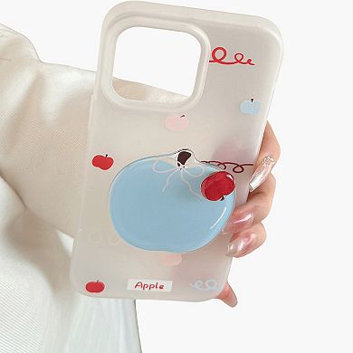 Apple Graphic Phone Case with Built In Grip Stand Fruit Design Protective Cover