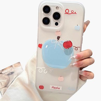 Apple Graphic Phone Case with Built In Grip Stand Fruit Design Protective Cover