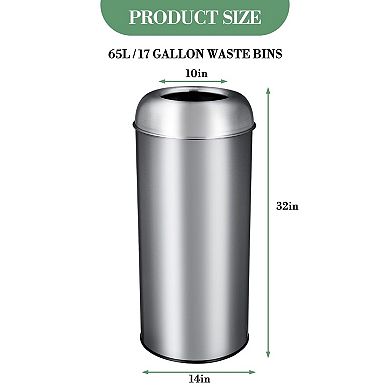 17 Gal/65L Stainless Steel Commercial Trash Can - Heavy-Duty Open-Top Waste Bin