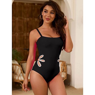 Womens Bathing Suits One Piece Floral Cutout Tummy Control Swim Suits Adjustable Strap Swimwear