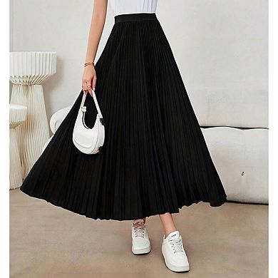 Women's High Waist Pleated Maxi Skirt Flowy Long A - Line Skirt