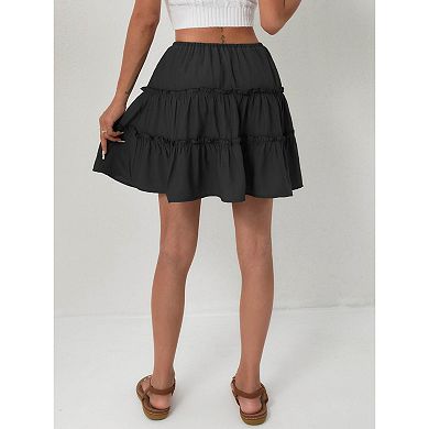 Women's High Waist Ruffled Tiered Skirts Summer Drawstring Waist Mini Skirt