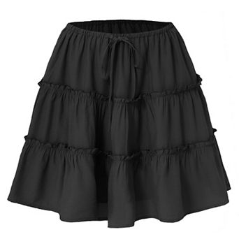 Women's High Waist Ruffled Tiered Skirts Summer Drawstring Waist Mini Skirt