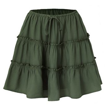 Women's High Waist Ruffled Tiered Skirts Summer Drawstring Waist Mini Skirt