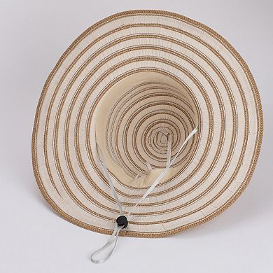 Womens Straw Sun Hat with Floral Accent Summer Beach Hat with Adjustable Chin Strap