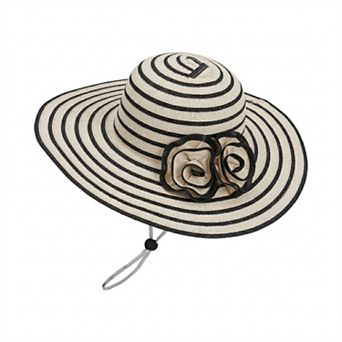 Womens Straw Sun Hat with Floral Accent Summer Beach Hat with Adjustable Chin Strap