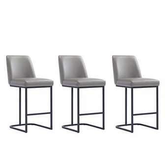 MANHATTAN COMFORT Serena Modern Faux Leather Upholstered Metal Counter Stool Set of 3