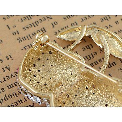 Women's Sparkly Rose Pink Clear Crystal Rhinestones Pretty Cherry Fruit Brooch Lapel Pin