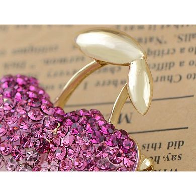 Women's Sparkly Rose Pink Clear Crystal Rhinestones Pretty Cherry Fruit Brooch Lapel Pin