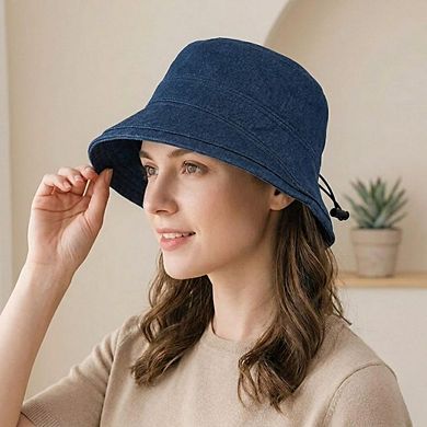 Women Cotton Bucket Hat Lightweight Sun Hat with Adjustable Drawstring Wide Brim