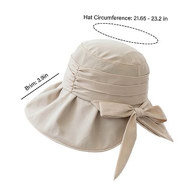Womens Wide Brim Sun Hat with Bow Lightweight Breathable UV Protection Foldable Travel Beach Hat