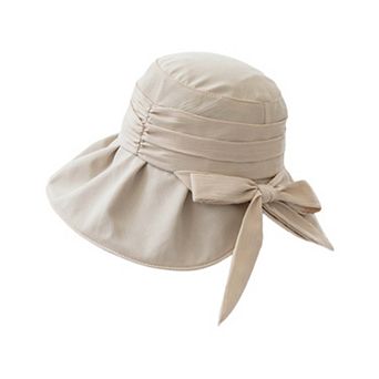 Womens Wide Brim Sun Hat with Bow Lightweight Breathable UV Protection Foldable Travel Beach Hat
