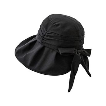 Womens Wide Brim Sun Hat with Bow Lightweight Breathable UV Protection Foldable Travel Beach Hat